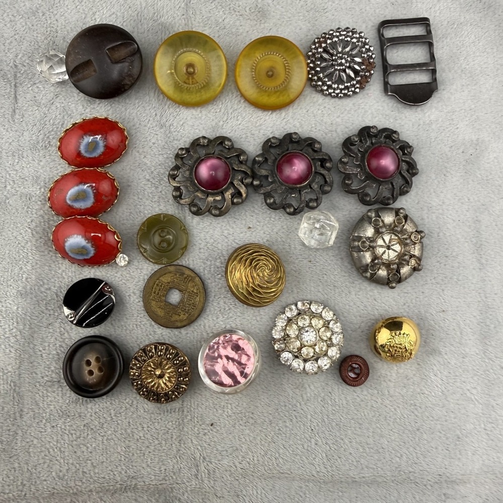Vintage Button Lot Mixed Color Rhinestone Lucite Metal Craft Sets 24pc